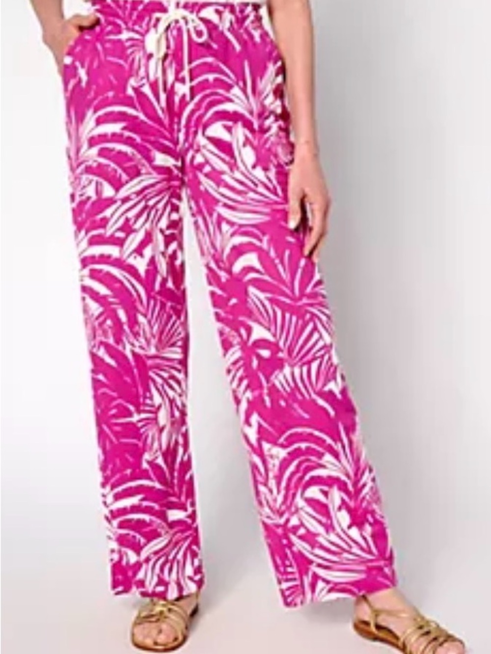 Belle by Kim Gravel Fuchsia and White Printed Elastic Waist Pants - Picture 4 of 6